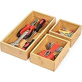 Vincona Bamboo Drawer Organizers Set, 3PCS Multi-Use Wood Storage Organizers, Desk Drawer Tray for Kitchen, Bathroom, Office, Dresser, Bamboo Box Bin for Jewelry, Makeup, Junk, Gadgets