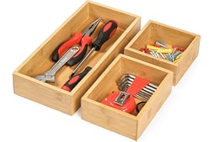 Lot de 3 organiseurs de tiroir en bambou multi-usages pour cuisine, salle de bain, bureau, commode, bijoux, maquillage, déche