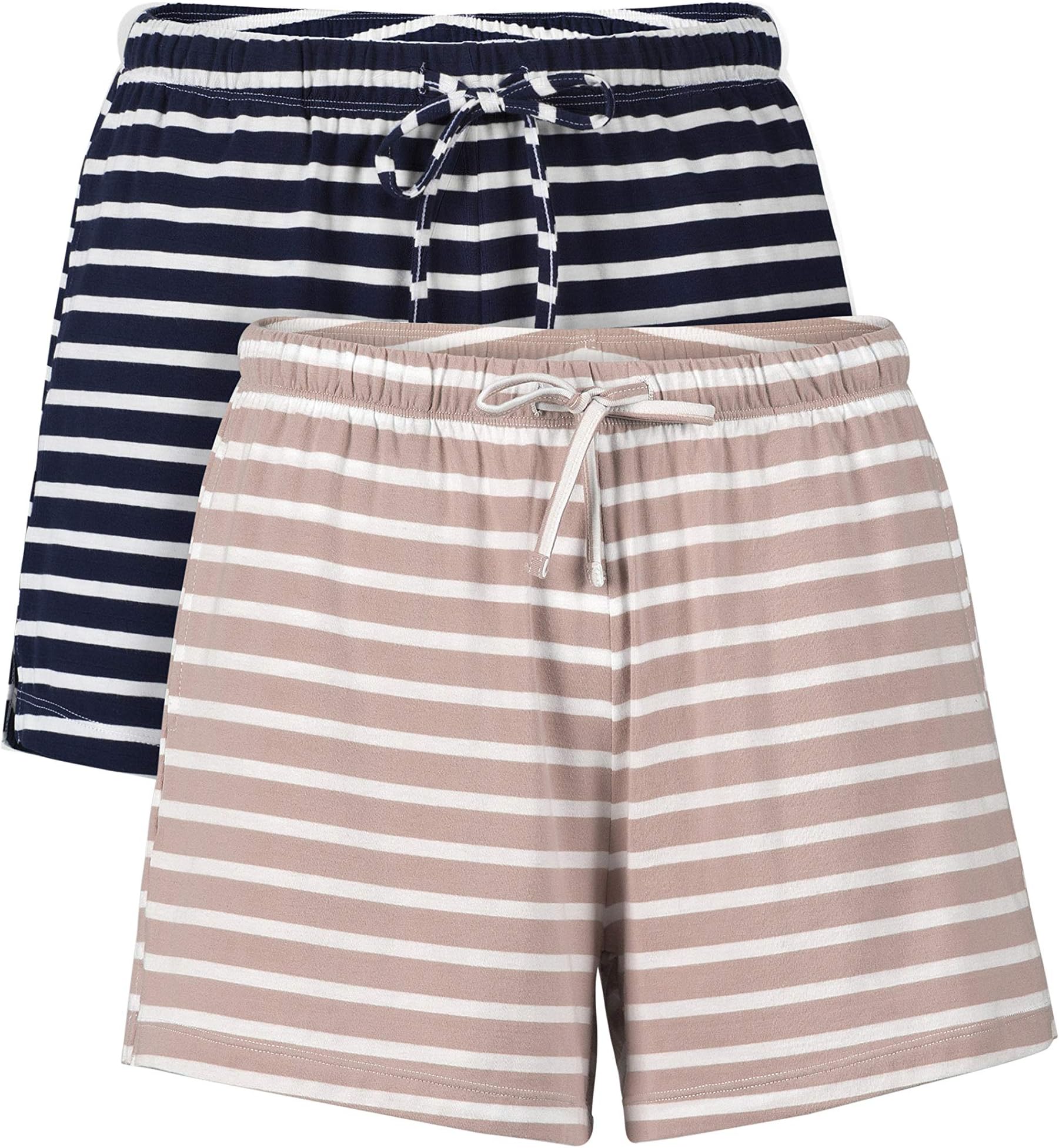 Genuwin Sleep Shorts for Women Cotton Pajama Bottom Sleeping Short Striped Lounge Short Pack of 2