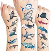 120 PCS Realistic Shark Tattoos Temporary Pre-Cut for Kids Adults | Ocean Animal Stickers, Birthday Party Favors Supplies &amp; Decorations, Waterproof &amp; Easy to Apply, Gifts Rewards