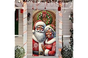 BlissYard Christmas Door Cover 71x35 Inch Santa Claus Couple Door Banner, Merry Christmas Winter Porch Sign with Santa and Mrs Claus, Holiday Entry Decor Indoor Outdoor Farmhouse Party Hanging Cover