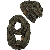C.C Soft Stretch Colorful Confetti Cable Knit Beanie and Infinity Loop Scarf Set