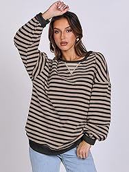 ANRABESS Women Striped Oversized Sweatshirt Long