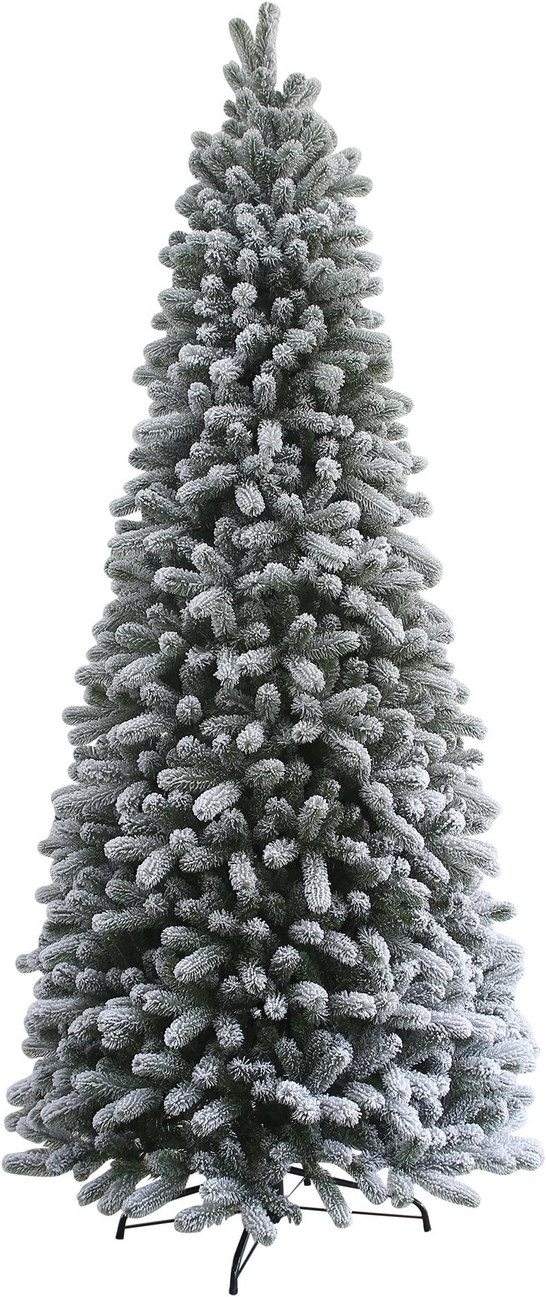 KING OF CHRISTMAS 9 Foot Slim King Flock Artificial Christmas Tree Pre-lit with 700 UL Warm White LED Lights