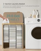 SONGMICS 150 L Laundry Basket with Lid 3-Section Collapsible Camel Brown view 3