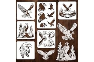 INFUNLY 6Pcs Eagles Painting Stencil for Wall Reusable Wall Stencils Forests Walls Template for Painting 7.87x7.87, 8.27x11.69 Feathers Templates for Crafts Cement Wood Furniture Home Decor