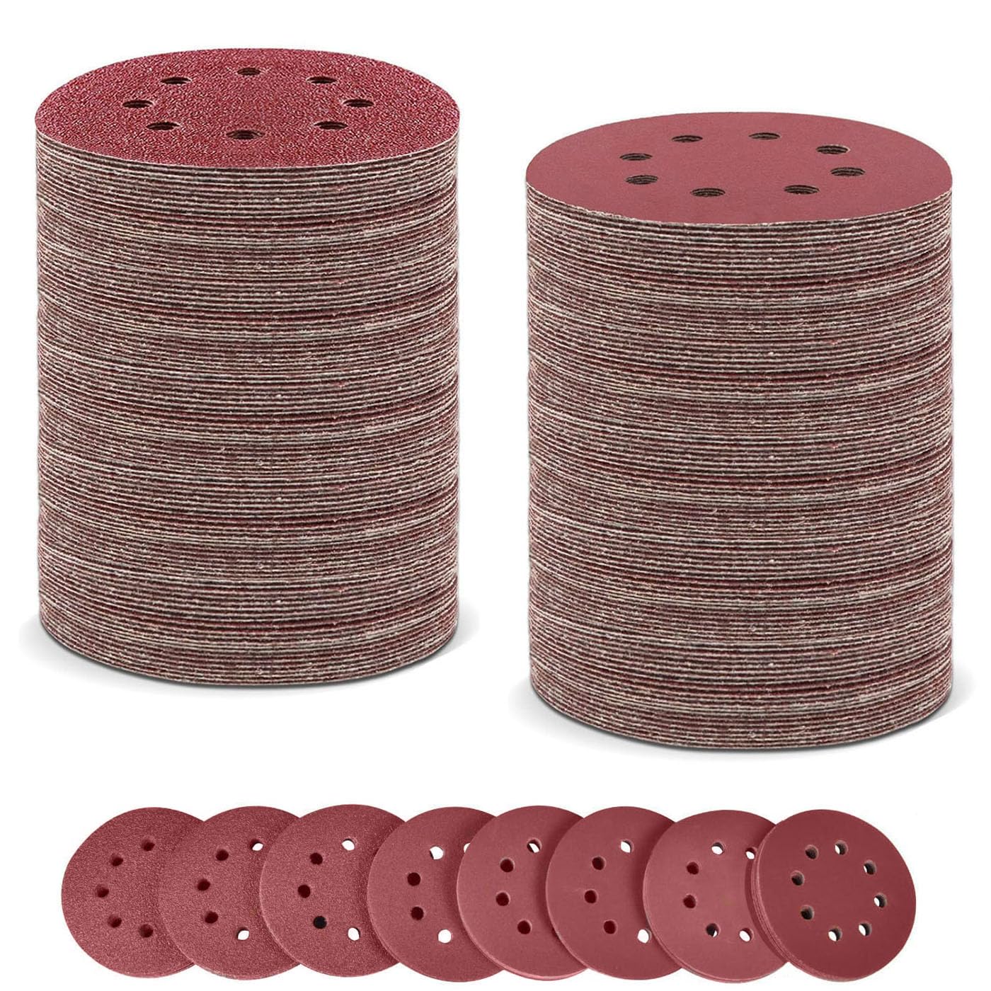 Goysen 210 Pcs 125 mm Sanding Discs, 5 Inch 8 Hole Hook and Loop Sanding Pads for Random Orbital Sander, 30 x 40 60 80 120 180, 20 x 240 320 400 (Mixed Grit)