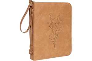 G JGOO Bible Cover Case for Women, Leather Bible Case for Girl, Bible Bag with Handle, Detachable Wristlet Strap, Bible Carrying Case, Brown Bible Book Cover, Christian Gift for Lady, 10.5 x 7.8 x 2.1 inch