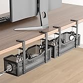 2 Pack Under Desk Cable Management Box Black, Cinati 26.8" Wire Organizers No Drill, Cord Organization Tray with Clamp for Of
