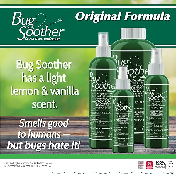 BUG SOOTHER SPRAY 8 OZ – NATURAL INSECT, GNAT AND MOSQUITO REPELLENT & DETERRENT – SAFE BUG SPRAY FOR ADULTS, KIDS, PETS, & ENVIRONMENT – MADE IN USA