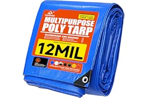 Tarpware 12Mil 5'x7' Blue Tarp Heavy Duty Waterproof Durable Poly Tarpaulin, with Grommets&Reinforced Edges UV Resistant Tarps, Cover for Vehicle/Pool/Boat/Tent/Construction site