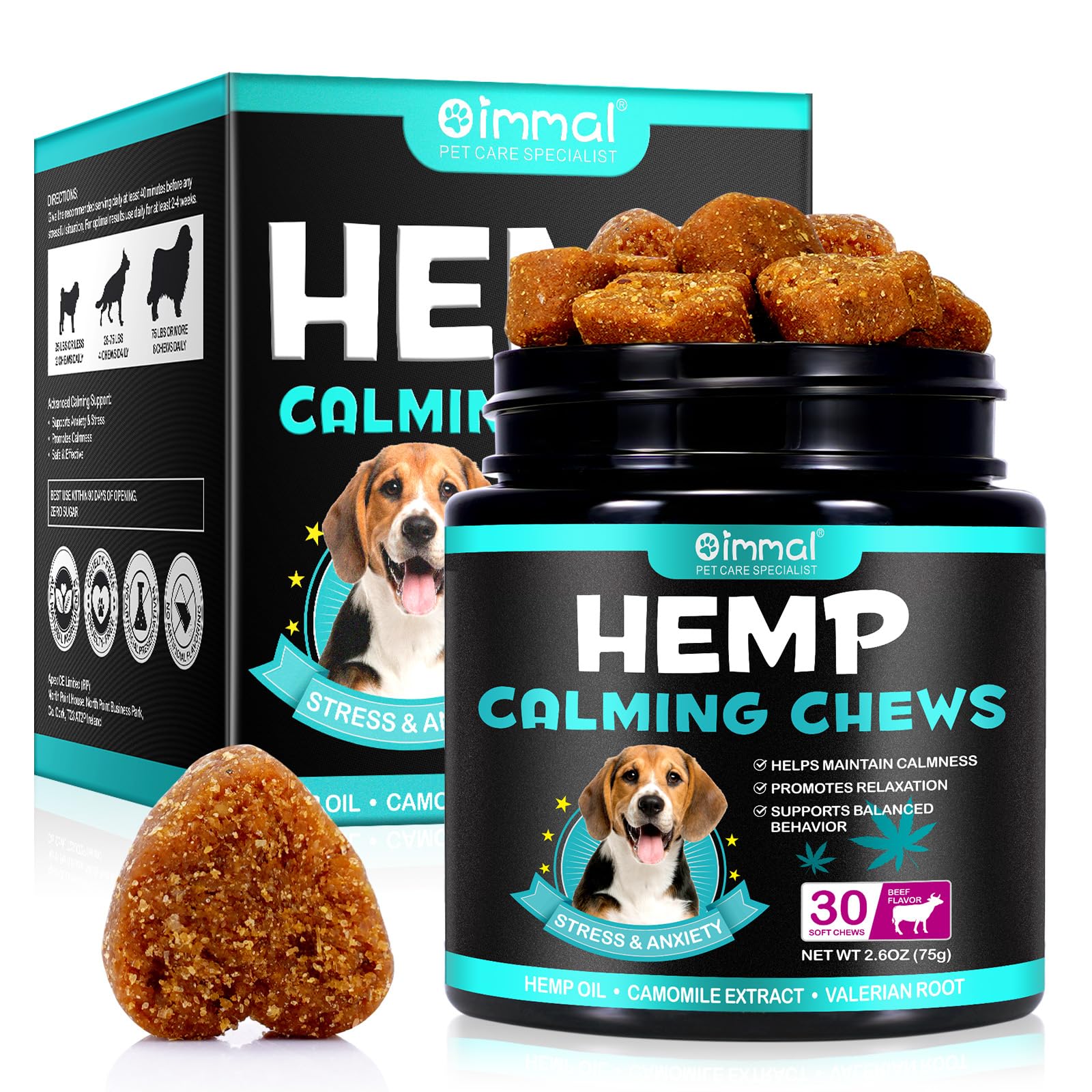 ZyranovaE Calming Chews for Dog(Be'e'f 30PCS),100% Natural Ingredients Dogs Calming Treats,Helps Dog Anxiety & Stress Relief, Separation and Barking,for All Breeds & Sizes 2.6oz(75g)