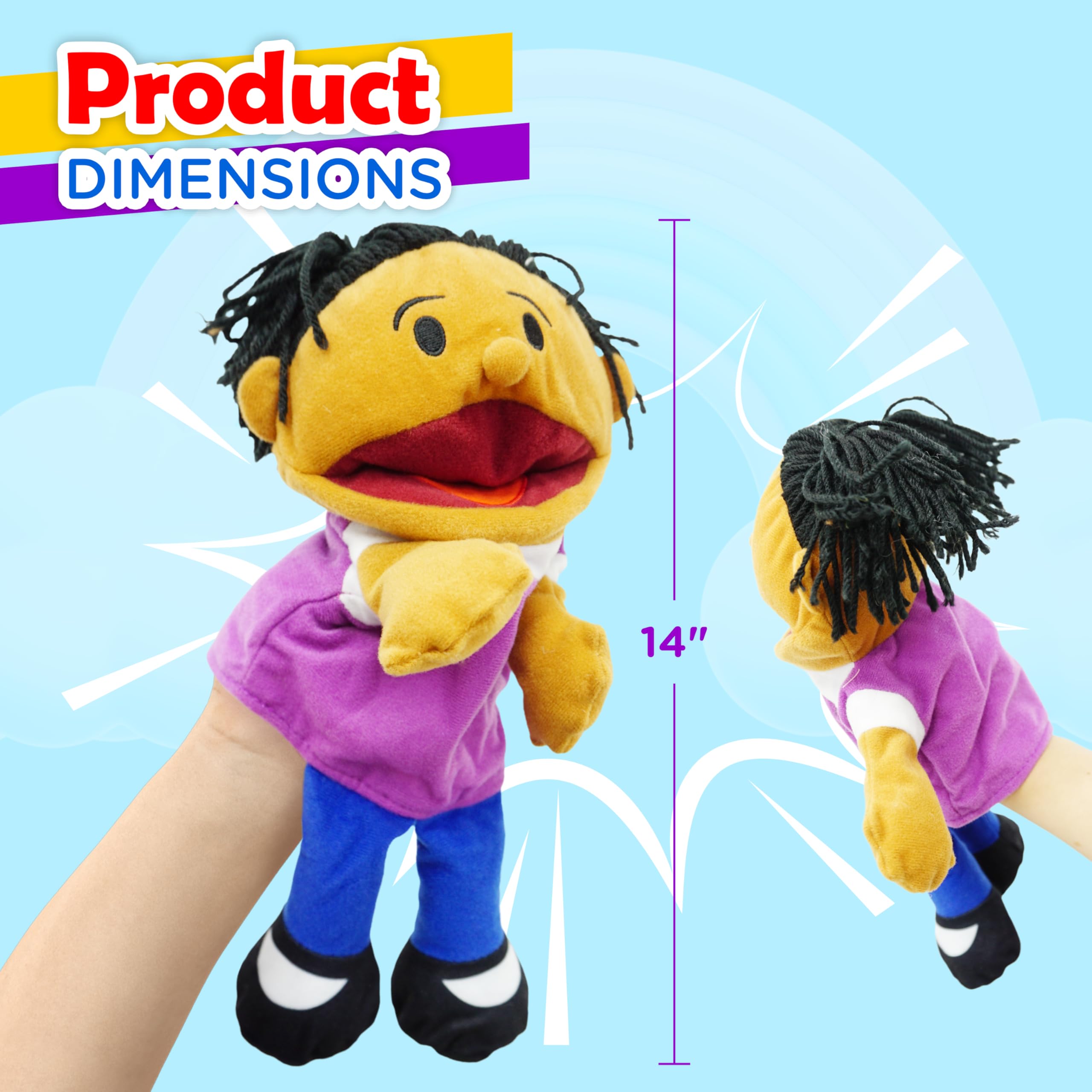 4E's Novelty Multicultural Hand Puppets for Kids - 8 Pack with Movable Mouth, Bulk Soft Plush Puppets for Kids Ages 4-8, for School Home Theater Shows, Teachers Classroom Supplies