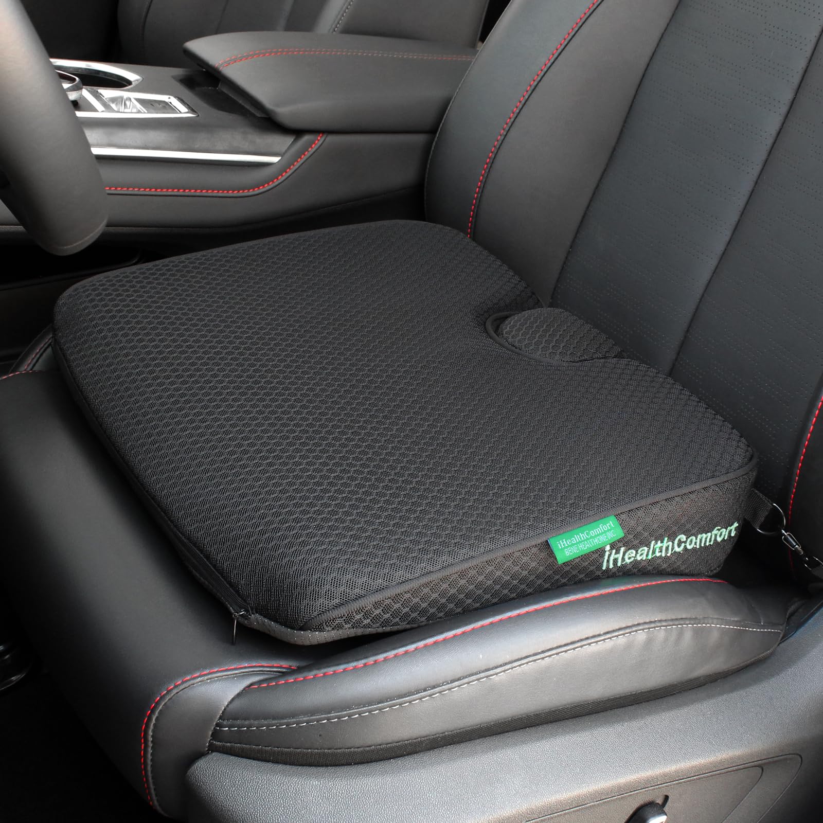 Photo 1 of IHEALTHCOMFORT ( 16x13.7 inches Wedge Seat Cushion for Car and Truck,Portable Memory Foam Seat Cushion for Tailbone Stress Back Pain Relief