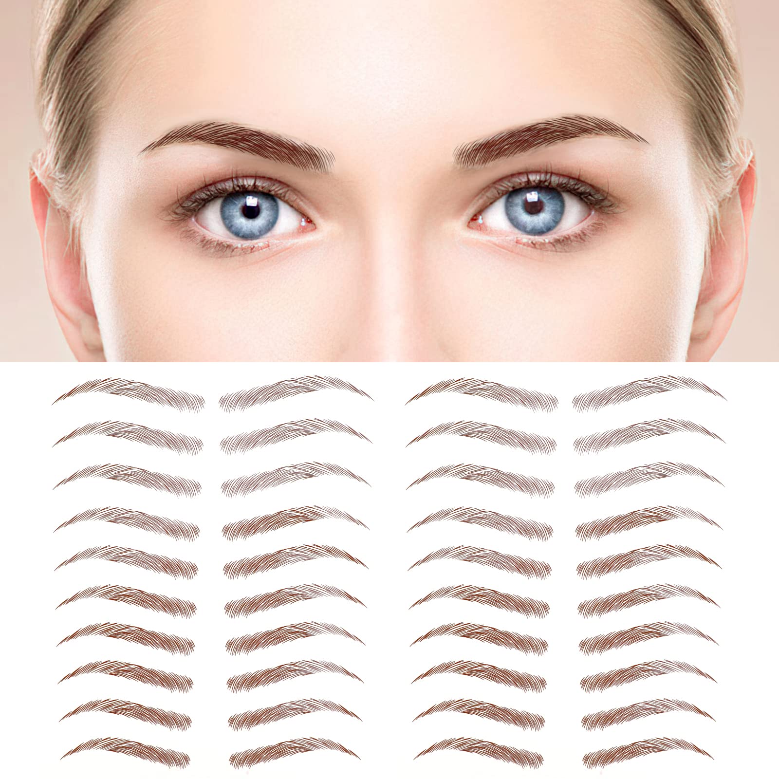 MWOOT 4D Hair-Like Eyebrow Tattoos Stickers,6 Sheets Natural Fake Eyebrow Sticker,Waterproof Temporary Brow Grooming Shaping Transfers Stickers for Women and Girls (Brown,08)