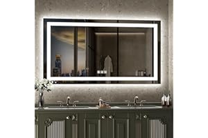 SHUAFA LED Mirror for Bathroom, 55x30 Inch Backlit + Front Lighted Bathroom Vanity Mirror with Lights, Double Light Strips, 3