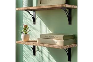 Reinforced Steel Bracket Room Shelves for Bedroom Wall - Easy to Install, Template and Video Included - Wall Mounted Rustic W