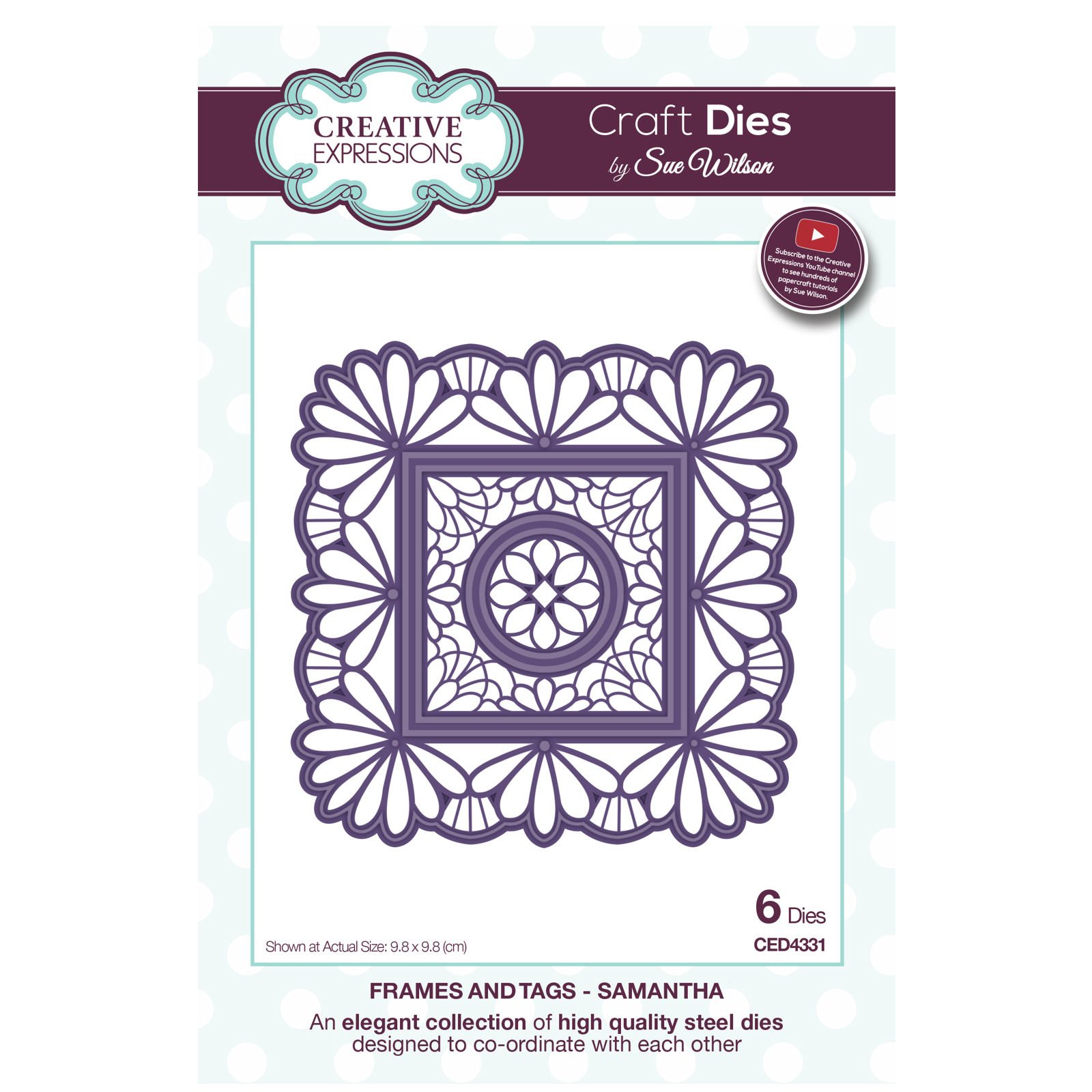 Sue Wilson Frames and Tags Collection Samantha Die, Metal, Silver, 9.8 x 9.8 x 1.3 cm