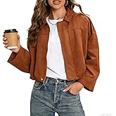 LEACOOLKEY Women's Faux Suede Bomber Jacket Casual Pilot Coat Oversized Spring Fall Batwing Long Sleeve Streetwear Outwear