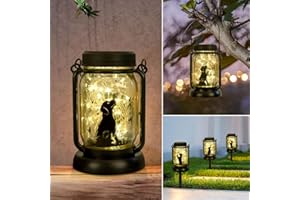 Styleonme Decor Mobile Outdoor Solar Lanterns, Dog & Butterfly Fairy Lights Theme Garden, Mason Jar Solar, Gifts for Women,Mom, Grandma, Everyone, Dog Themed Gifts, Garden Fence Patio Lawn Decor