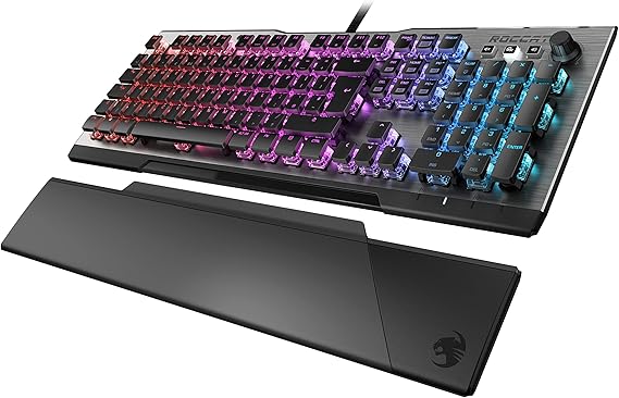 Amazon Com Roccat Vulcan 1 Mechanical Rgb Gaming Keyboard Aimo Led Per Key Lighting Roccat Titan Switches Durable Design Aluminum Top Plate Multimedia Wheel Detachable Wrist Rest Video Games
