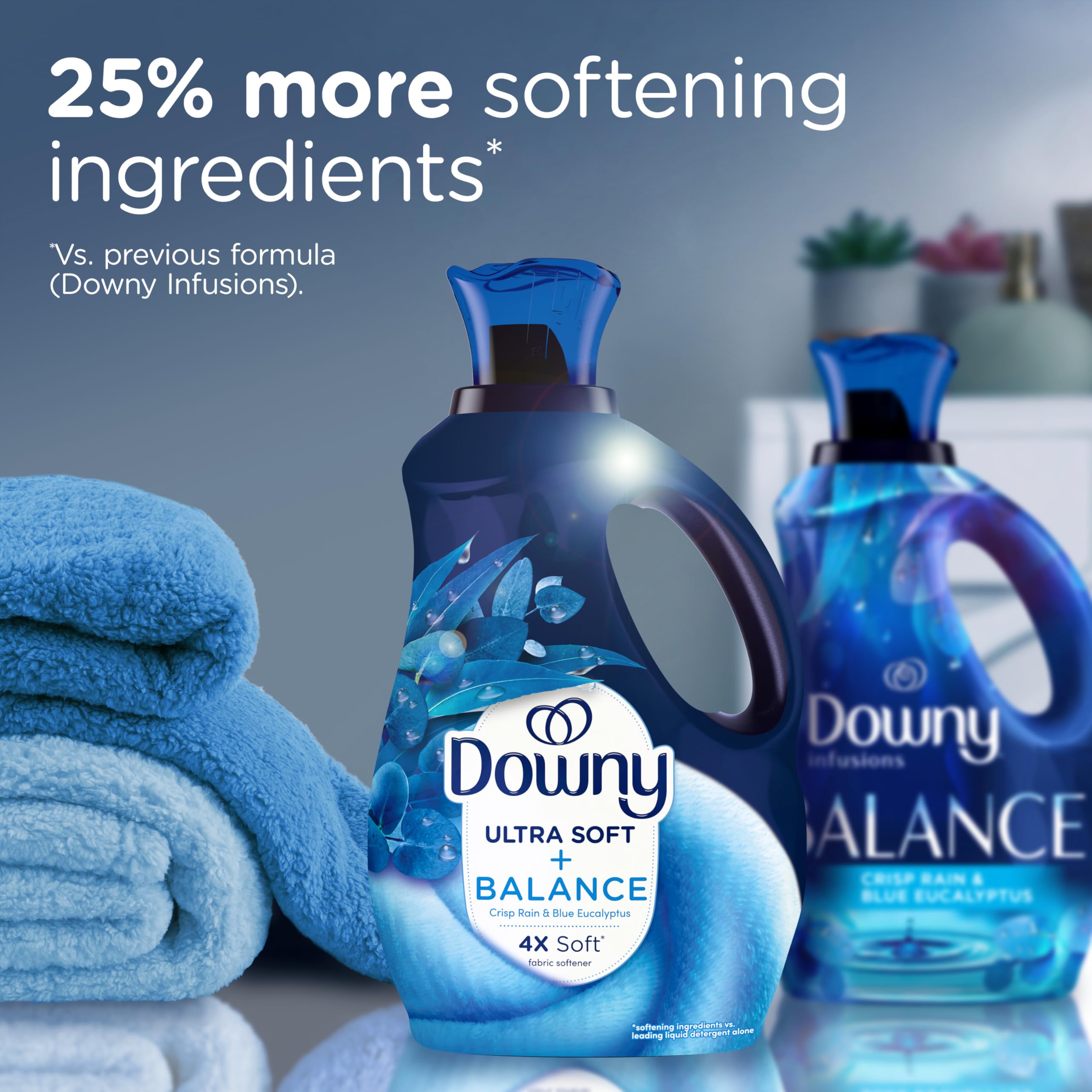 Downy Ultra Soft Fabric Softener Liquid, Balance, Crisp Rain and Blue Eucalyptus, 93 fl oz, 138 Loads
