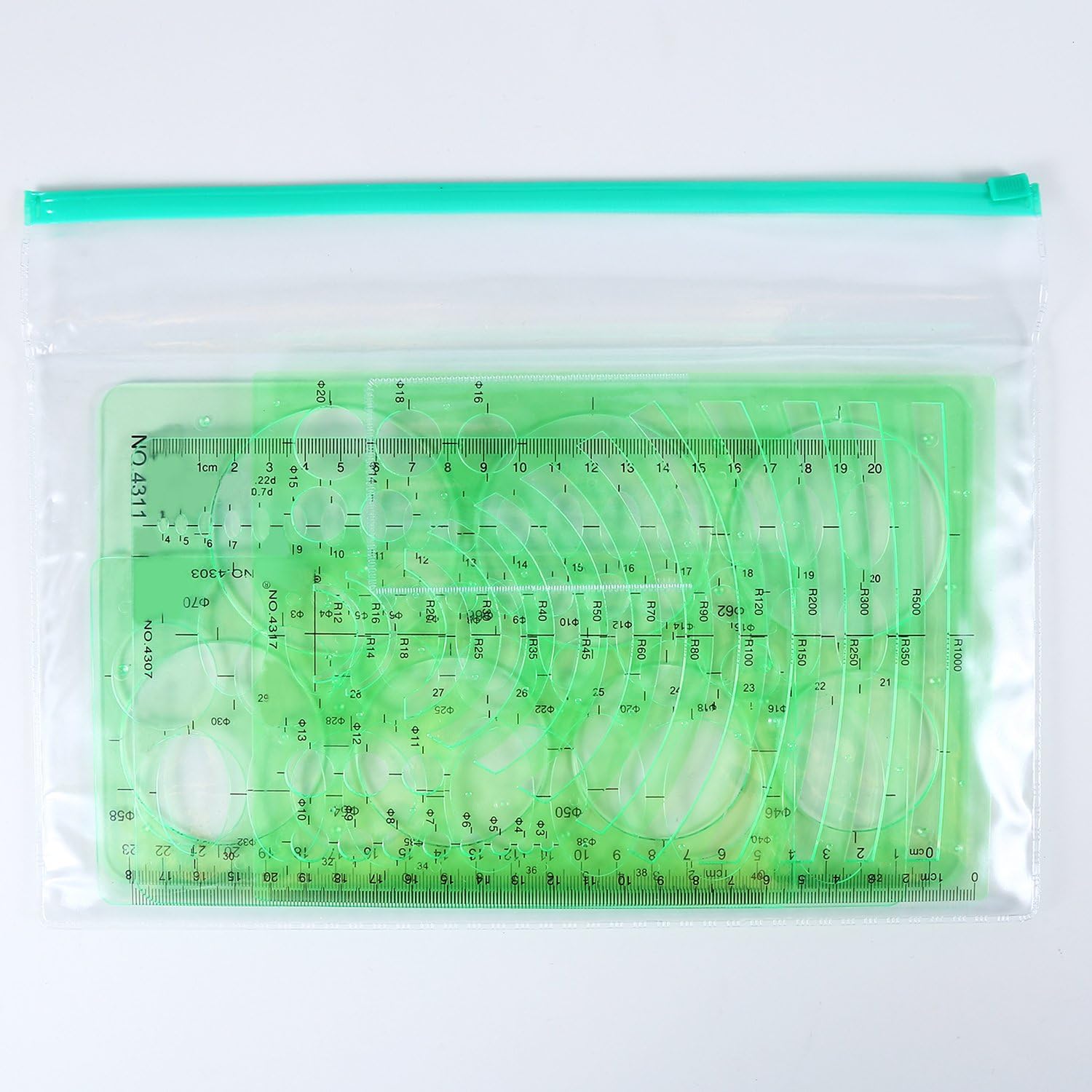 9 Pieces Drawings Templates Measuring Geometric Rulers Plastic Draft Rulers for School Office Supplies, Clear Green : Office Products