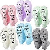 JaGely 6 Pairs Christmas Teacher Socks Appreciation Gift for Women Funny Fuzzy Winter Slipper Socks If You Can Read This for Teacher's Day Birthday Thanksgiving Gift, 6 Colors
