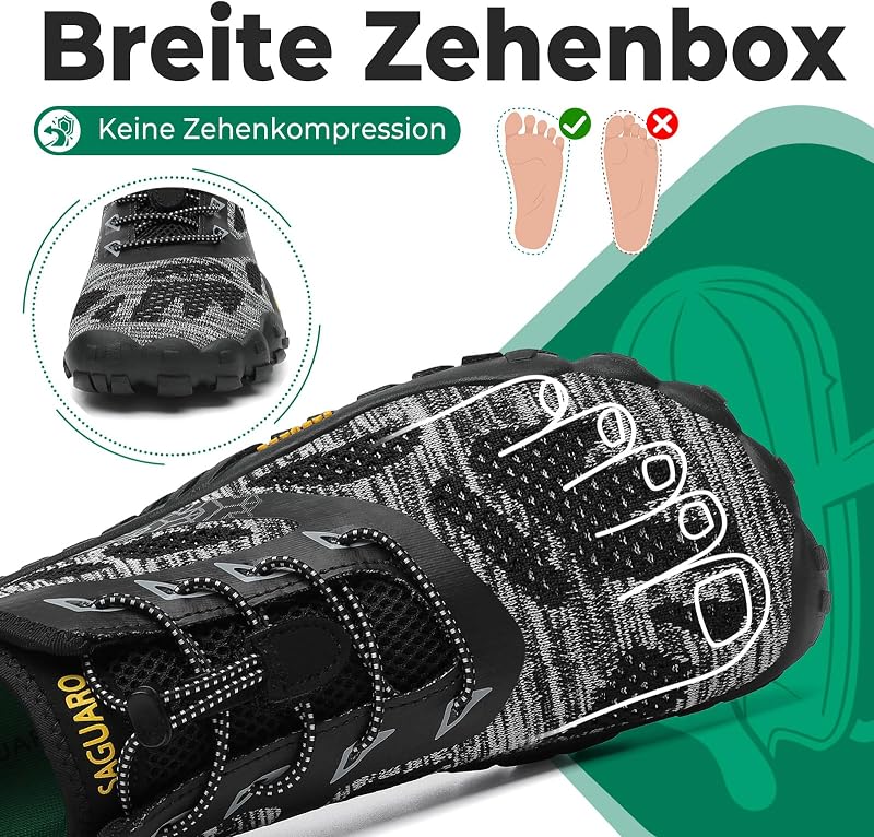 Barfuss Schuhe Damen Barfußschuhe Herren Barfussschuhe Outdoor Traillaufschuhe Leicht Barfuß Schuhe Barefoot Shoes Mit Zero-Drop Solhe Rauchschwarz,Gr.42