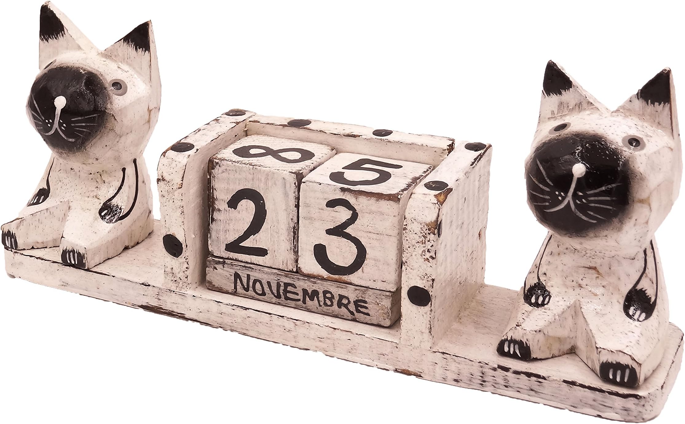 Bali Wooden Cube Perpetual Calendar with Moon and Stars
