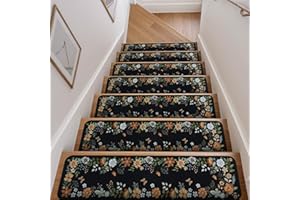 OJIA Floral Stair Treads Non-Slip Carpet Stair Treads for Wooden Steps Indoor 15PCS 30"x8" Stair Runner Stair Mats Staircase Step Treads for Kids, Elders and Dogs, Stair Covers, Black