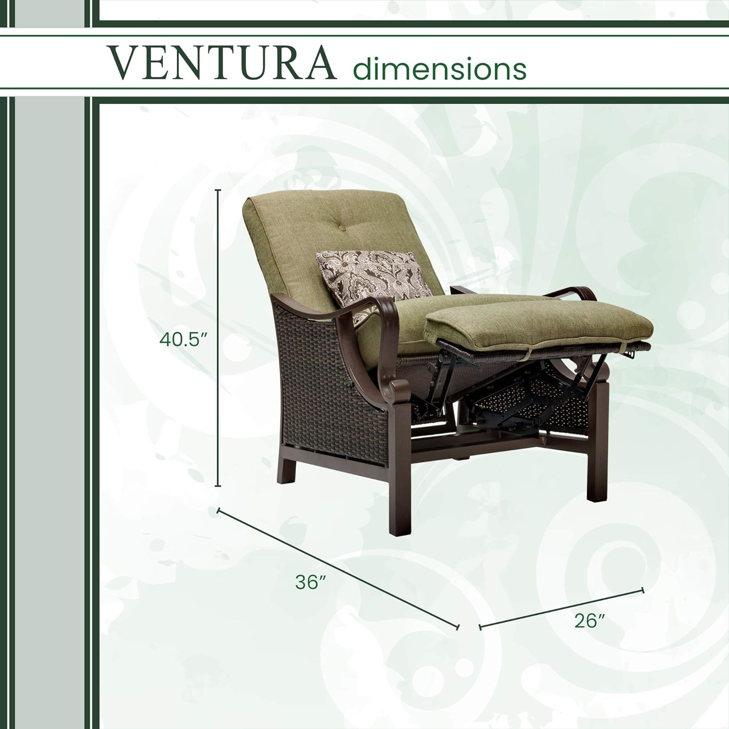 Hanover Ventura Outdoor Patio Recliner with Hand-Woven Wicker, Rust-Resistant Frames, and Thick Vintage Meadow Green Cushions, VENTURAREC: Garden & Outdoor