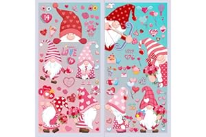 HERZILA 9 Sheets Valentines Day Decor Window Cling, 105PCS Valentine Stickers for Glass Windows, Large Valentine Gnomes Heart Window Decoration Decals