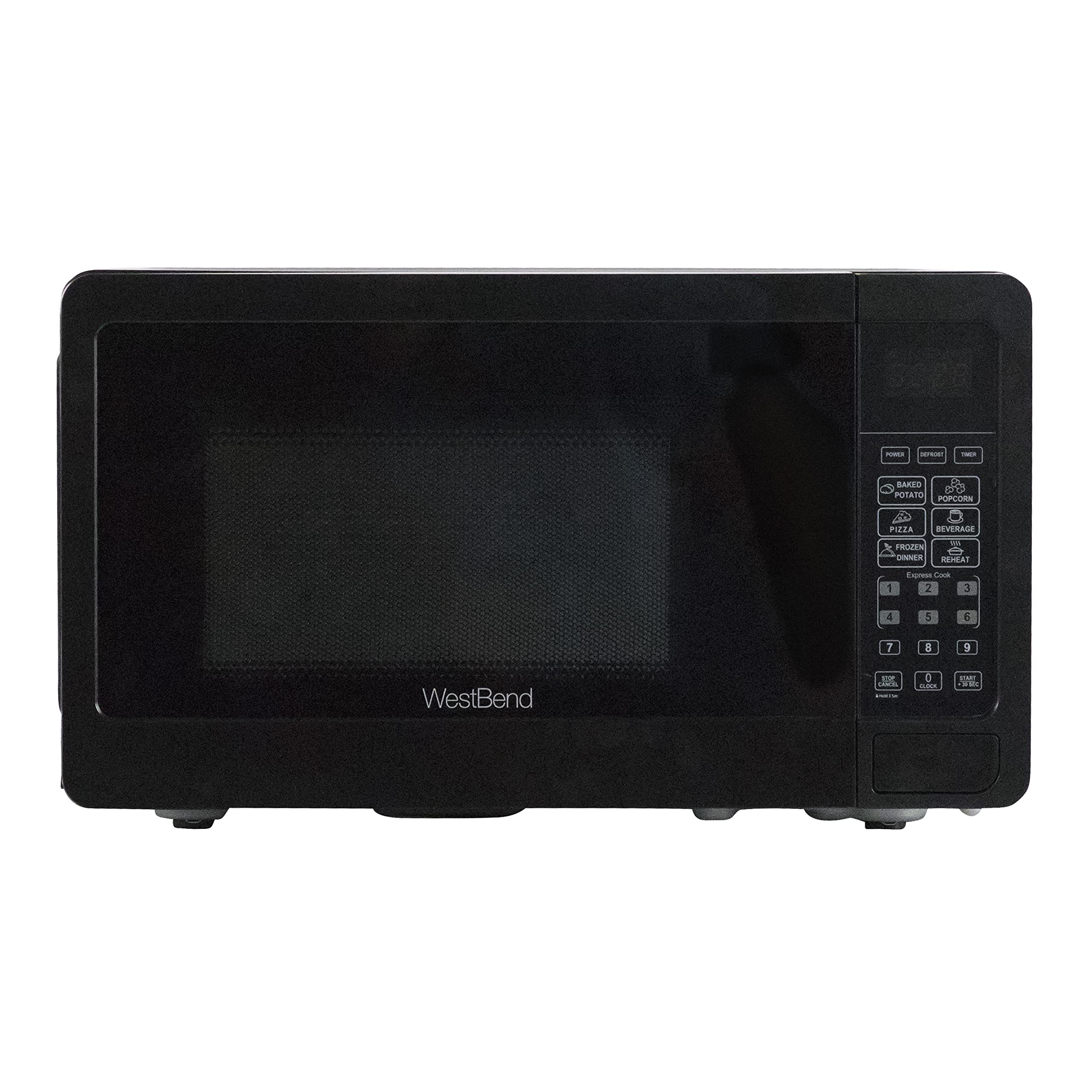 West Bend WBMW71B Microwave Oven 700-Watts Compact with 6 Pre Cooking Settings, Speed Defrost, Electronic Control Panel and Glass Turntable, 0.7-Cu.Ft, Black
