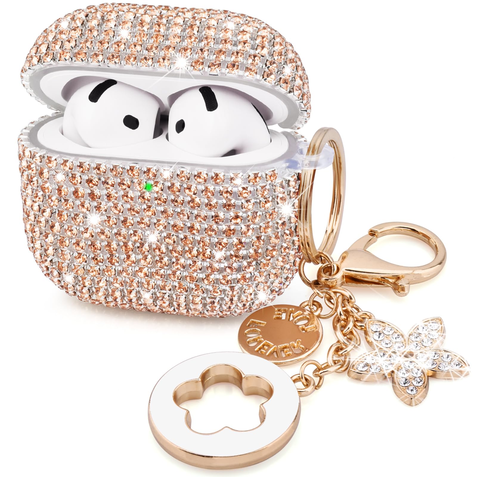 Photo 1 of VISOOM Cute Jewelry Case for Airpods 4 Cases 2024 Cover Women, Sparkly Air pods 4 Gen Case Hard TPU Airpod Case 4th Generation Glitter iPods 4 Case with Bling Keychain for iPods Earbuds Airpods 4th