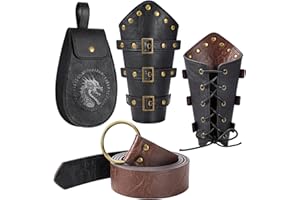 Berenlu 3 PCS Renaissance Accessories, Viking Renaissance Belt Medieval Vintage Belt Pouch and Leather Bracers, Enhance Your Halloween Renaissance Cosplay with Medieval Accessories