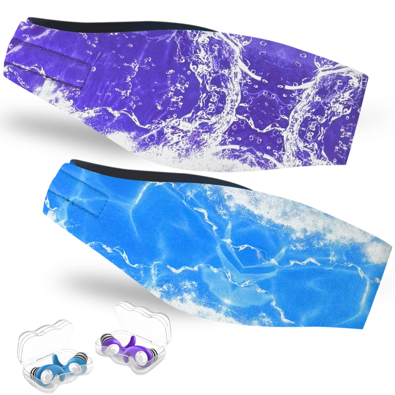 Photo 1 of Swimming Headband for Adults - 2 Pairs Waterproof Ear Plugs & Adjustable Swim Ear Band,Keep Water Out and Hold Earplugs in - Water Headband for Surfing, Diving, Pool, Showering, and and Beach