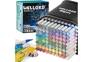 WELLOKB 80 Colors Dual Tip Acrylic Paint Markers, Fabric Markers, Brush Tip Permanent Acrylic Paint Pens for Wood, Glass, Rocks, Paper, Coloring book,Ceramic,DIY Crafts for Adults,Kids and Art School Supplies