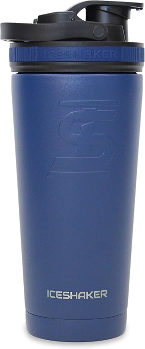 Ice Shaker Stainless Steel Insulated Water Bottle Protein Mixing Cup (As seen on Shark Tank) | Gronk Shaker | (Navy 26 oz)