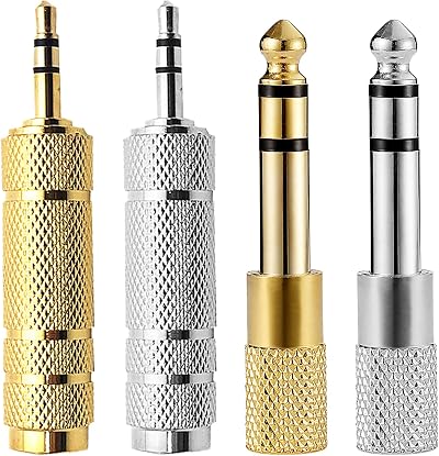 BEHAHAI 6.35mm to 3.5mm Headphone Adapter 4 Pack Gold/Silver Plated