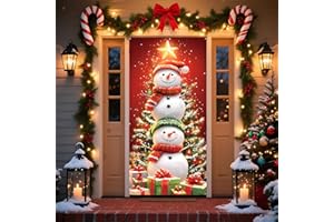 BVBOX Christmas Door Cover Banner, 6 x 3 ft Christmas Decorations Flag Photography Background for for Winter Party Decorations Supplies (Snowman-1, 70.8 x 35.4 Inch)