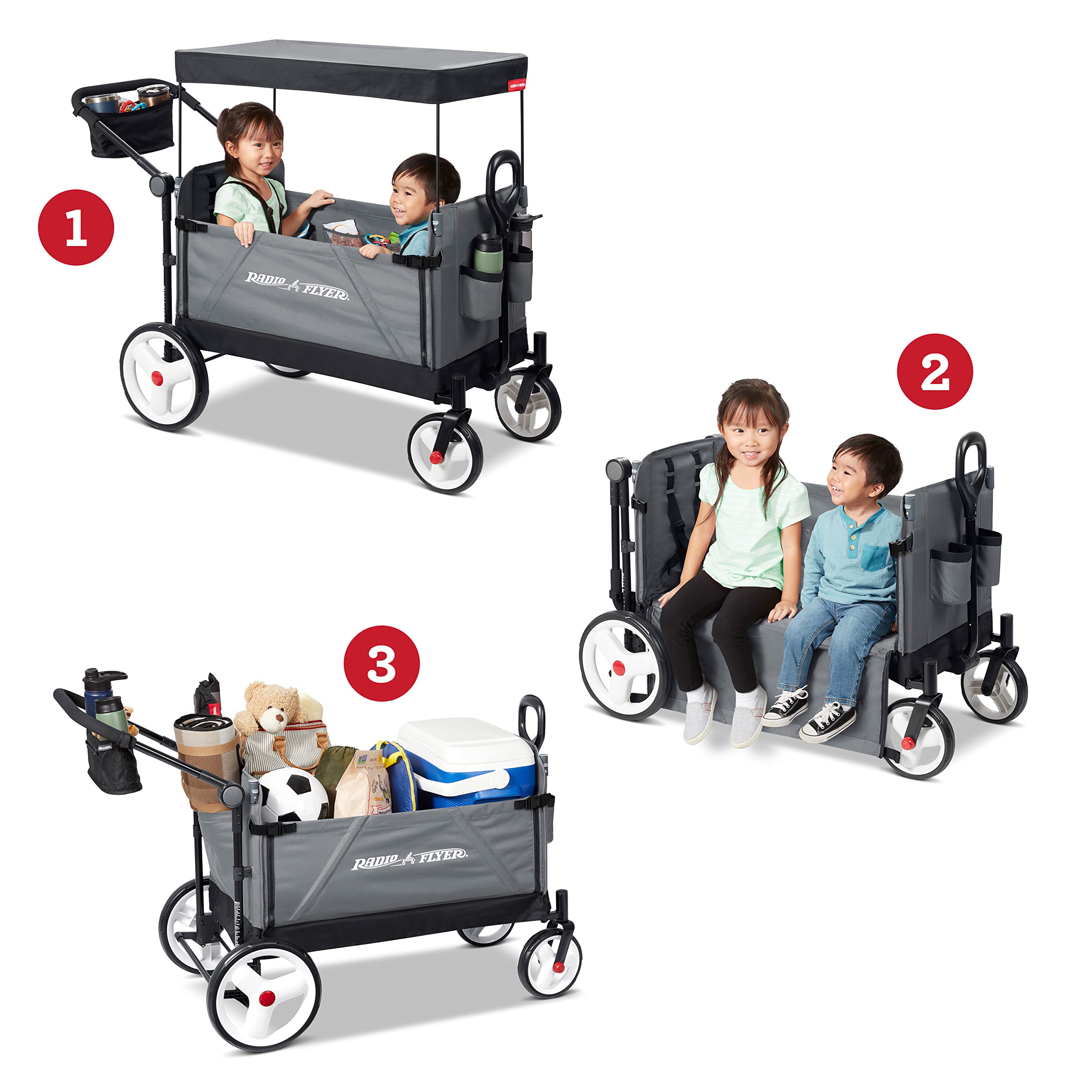 Stroller Wagon for Kids, Baby Stroller, Utility Cart, Rolling Cart, Radio Flyer City Luxe Stroll 'N Wagon, for Ages 1+ Years, Gray