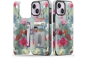 Goodon for iPhone 14 Plus Case Wallet - Flip Folio Leather Cover with Trendy Floral Design, 4 Card Slots & Kickstand Function, Stylish Protective Phone Case for Women and Girls - Designer Flowers