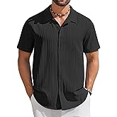COOFANDY Men's Short Sleeve Casual Button Down Shirts Textured Summer Beach Shirt