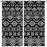 Aztec Blackout Curtains Tribal Navajo Geometric Vintage Black White Art Print for Bedroom Living Room Decor Rod Pocket Window Drape 42x45in