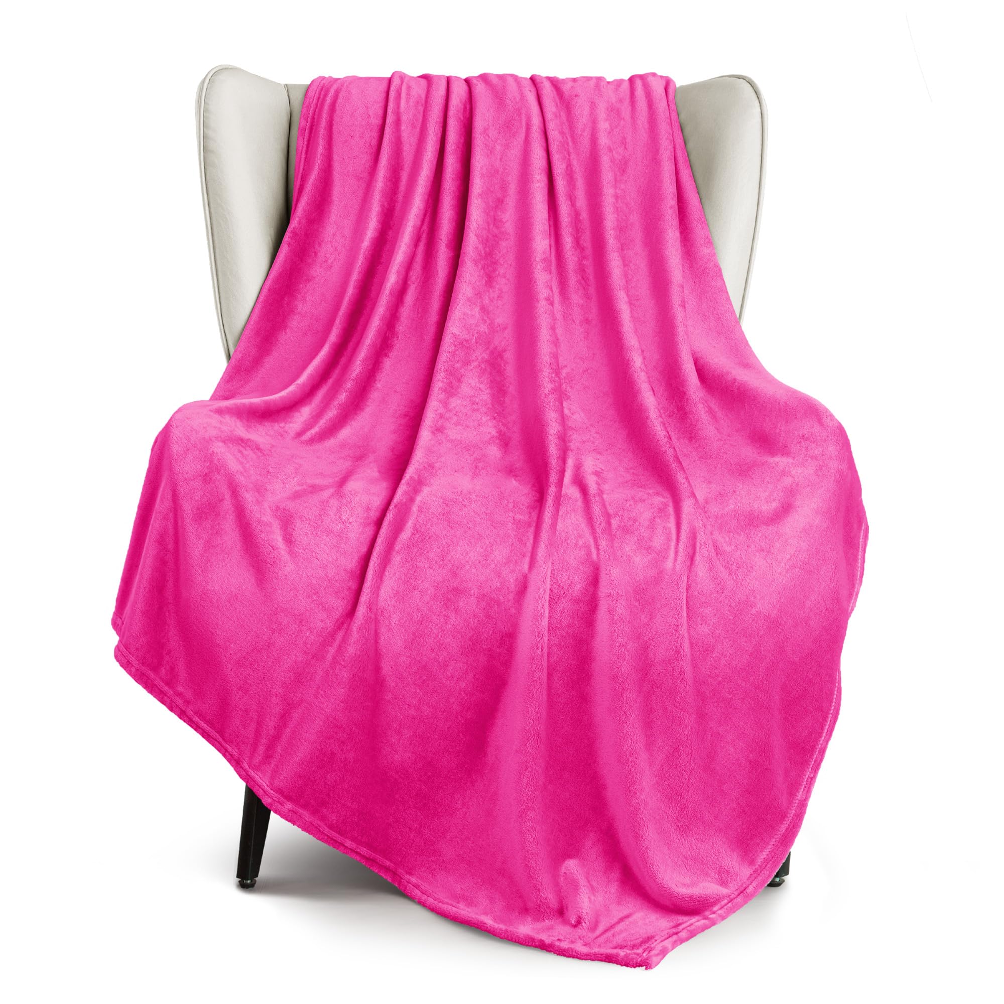 Exclusivo Mezcla Extra Large Fleece Throw Blanket for Couch, Sofa, 300GSM Super Soft and Warm Blankets, Hot Pink Throw All Season Use, Cozy, Plush, Lightweight, 127x178 CM