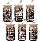 Sumind 6 Se Christian Gifts for Women Glass Cups with Lid & Straw 16 oz Bible Verse Cups Catholic Religious Gifts for Women Birthday Teacher's Day Mother's Day