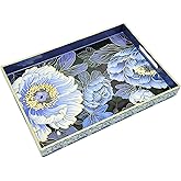 PDUHKO Serving Tray with Handles, 15.7 * 11.8 inches, Plastic Ottoman Tray with Exquisite Paintings, Trays for Coffee Table