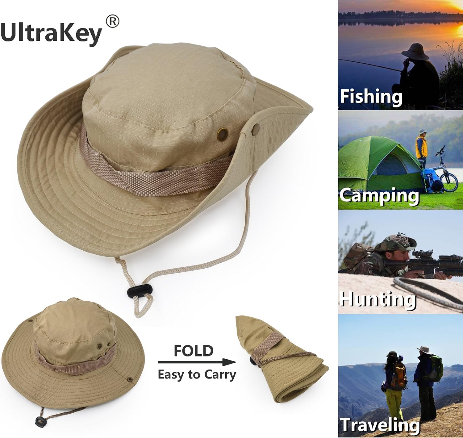 Outdoor Wide Brim Sun Protect Hat, Classic US Combat Army Style Bush Jungle Sun Cap for Fishing Hunting Camping 6 - Image 3