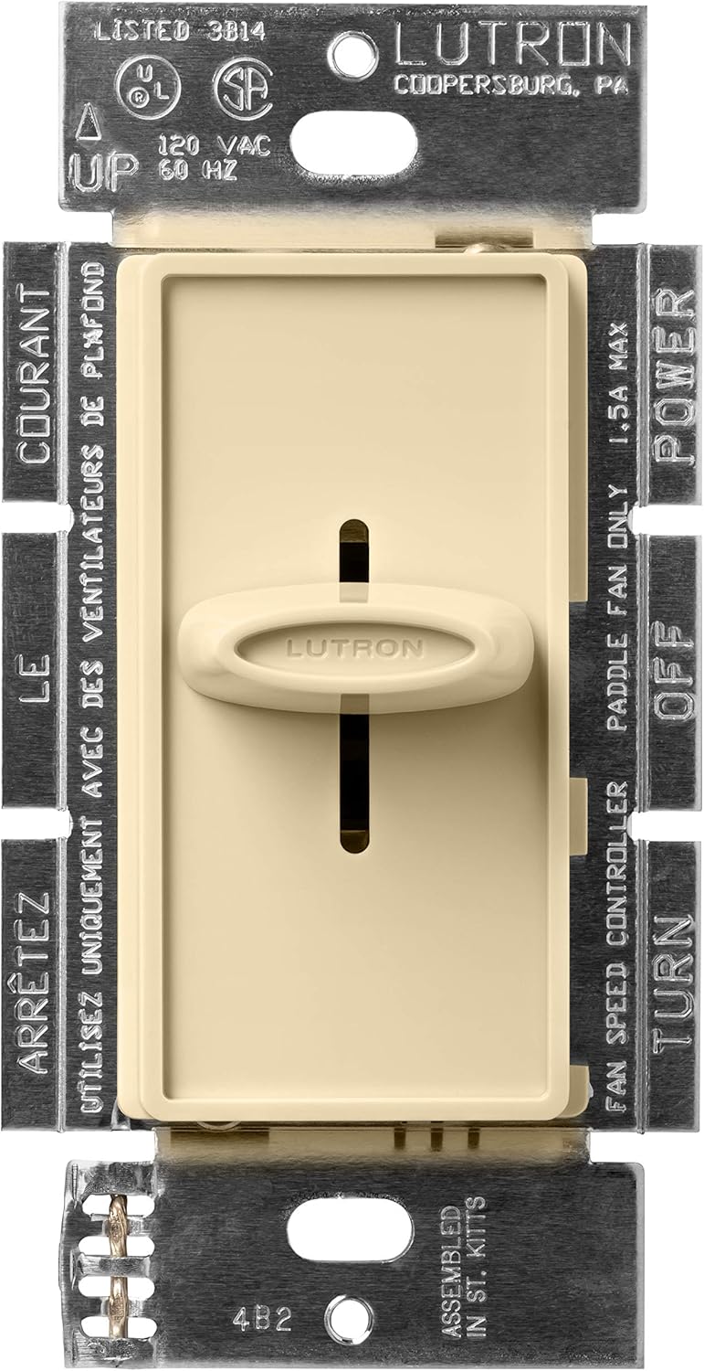 Lutron SFSQ-F-LA Skylark 1.5-Amp Single Pole Slide-To-Off 3-Speed Fan Control, Light Almond - Ceiling Fan Wall Controls - 